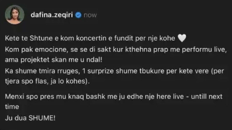 Koncerti i fundit i Dafinës: “Kam pak emocione, nuk e di kur do