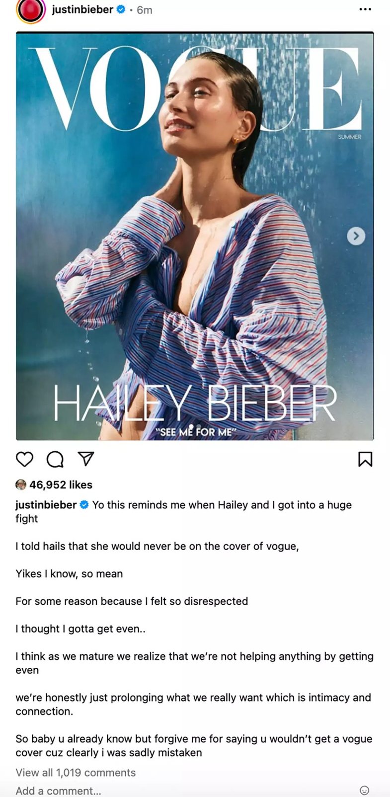 Justin i kërkon falje publike Hailey-t, por fansat nuk janë shumë